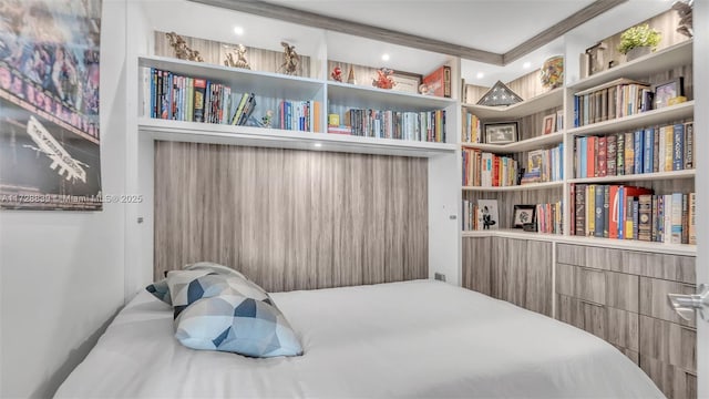 bedroom with tile walls