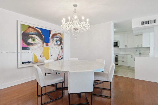 dining room featuring sink and wood-type flooring