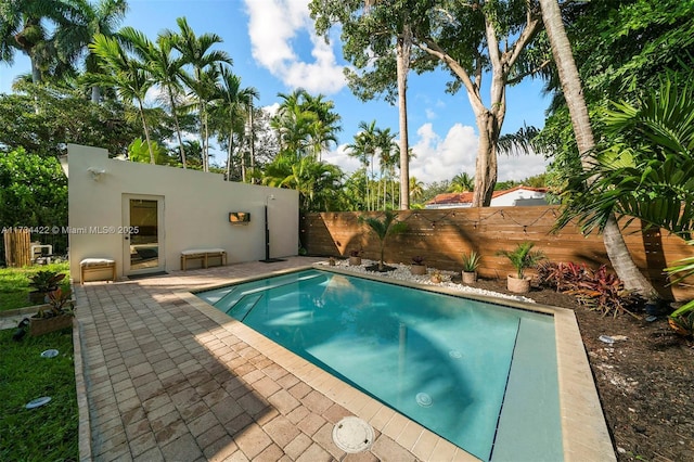 view of swimming pool with a patio area