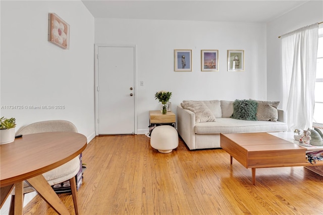 living room with a healthy amount of sunlight and light wood-type flooring