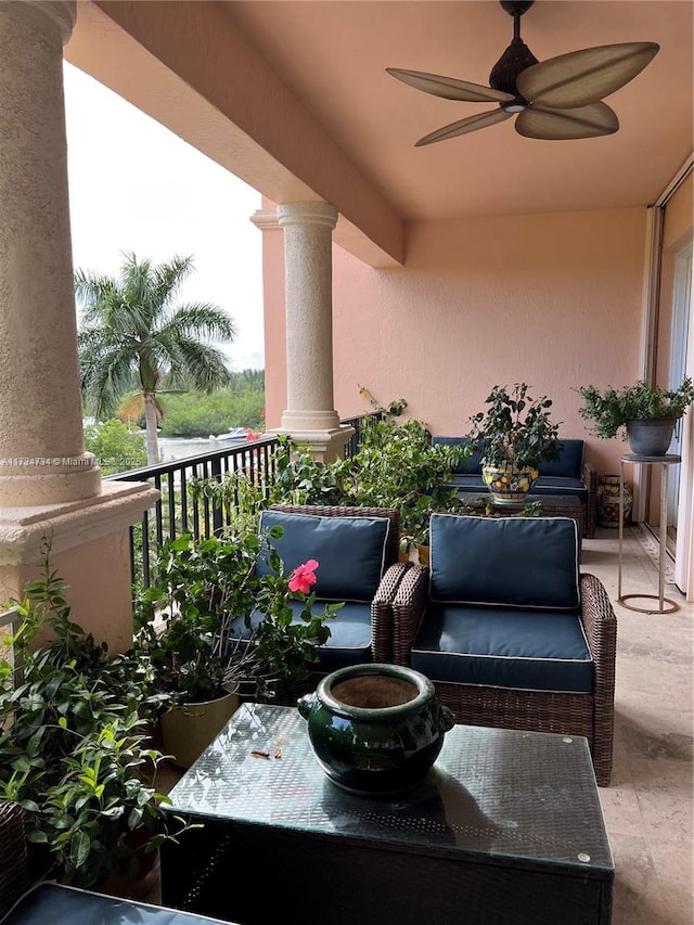 balcony with ceiling fan