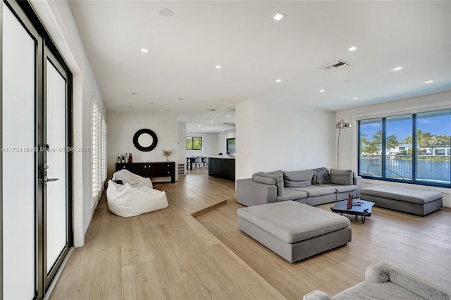 living room featuring light hardwood / wood-style flooring