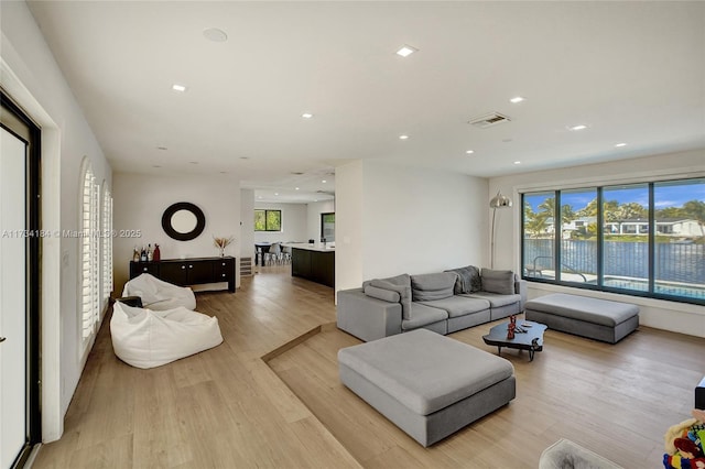 living room with hardwood / wood-style floors