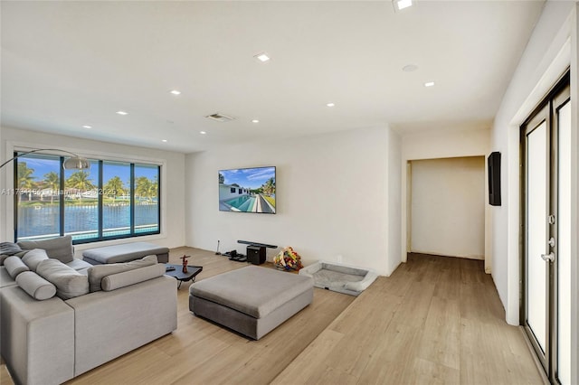 living room with light wood-type flooring