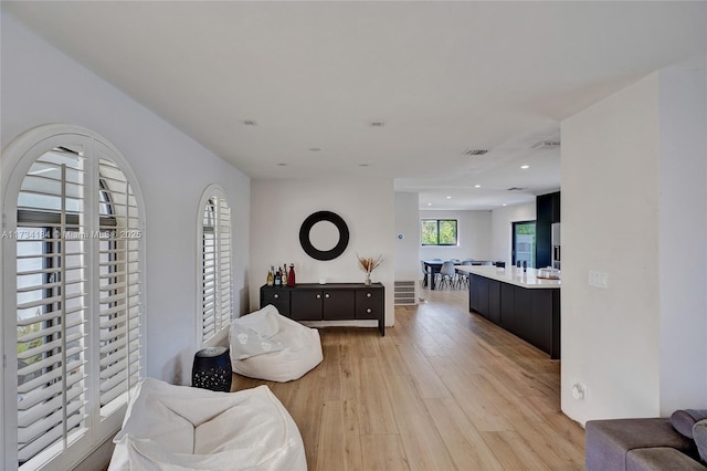 living room with light wood-type flooring