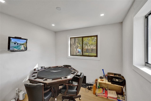 recreation room featuring light hardwood / wood-style floors