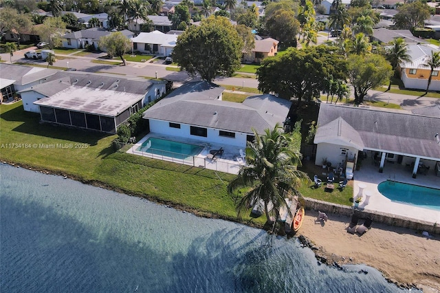 aerial view featuring a water view