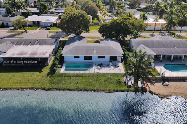 aerial view with a water view