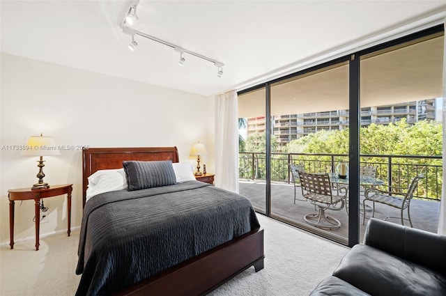 carpeted bedroom featuring access to outside and expansive windows