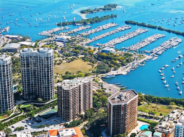 aerial view with a water view