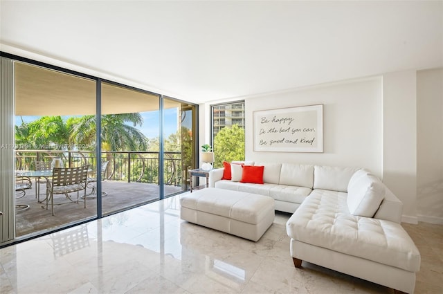 living room with a wall of windows