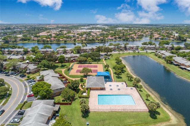 aerial view with a water view