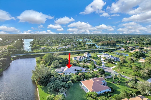 aerial view with a water view