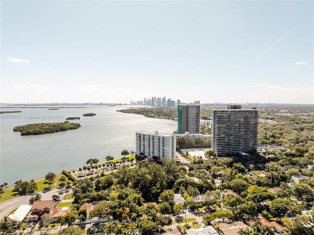 aerial view featuring a water view