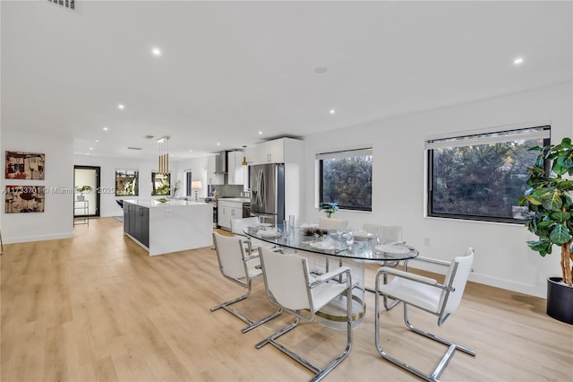 dining space featuring light hardwood / wood-style floors and a healthy amount of sunlight