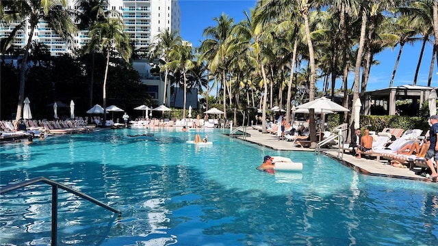 view of pool featuring a patio area