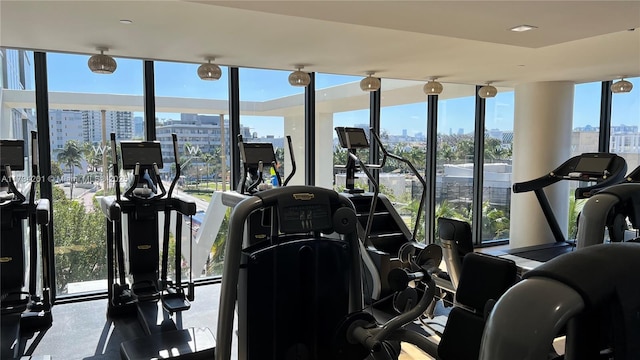 exercise room with expansive windows