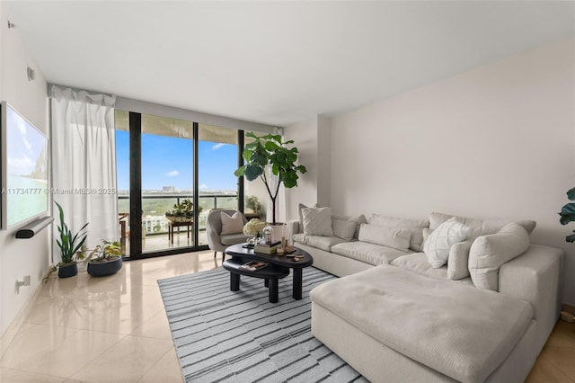 living room with expansive windows