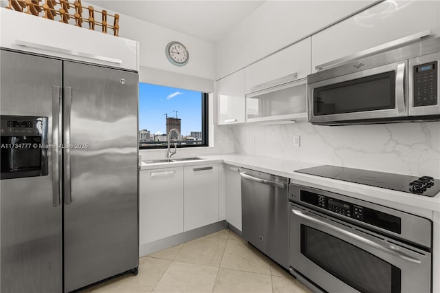 kitchen with sink, stainless steel appliances, and white cabinets