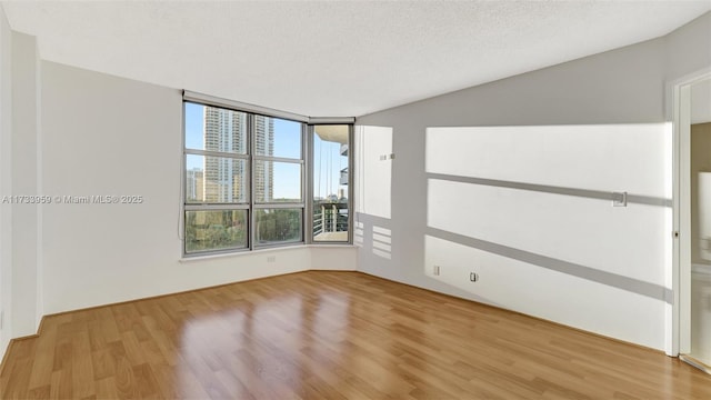 unfurnished room featuring a textured ceiling and light hardwood / wood-style floors