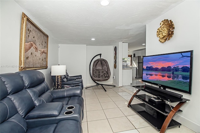 living room featuring light tile patterned flooring