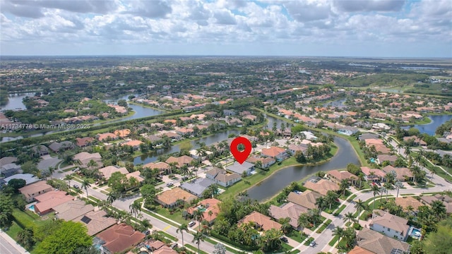 aerial view featuring a water view