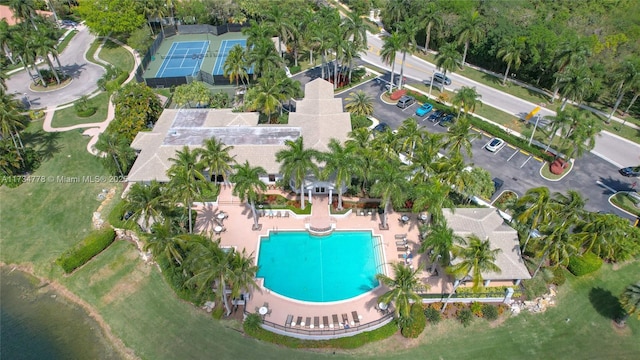 aerial view featuring a water view