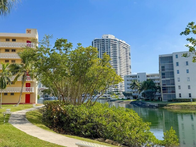 exterior space with a water view