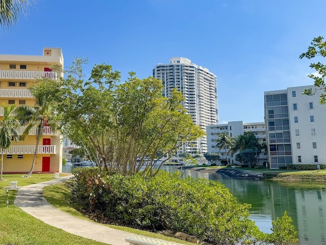 exterior space with a water view