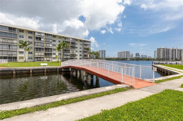 view of dock with a water view