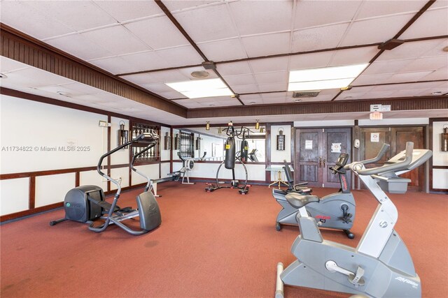 exercise room with carpet floors