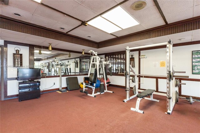 exercise room with carpet floors