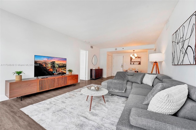 living room with dark wood-type flooring