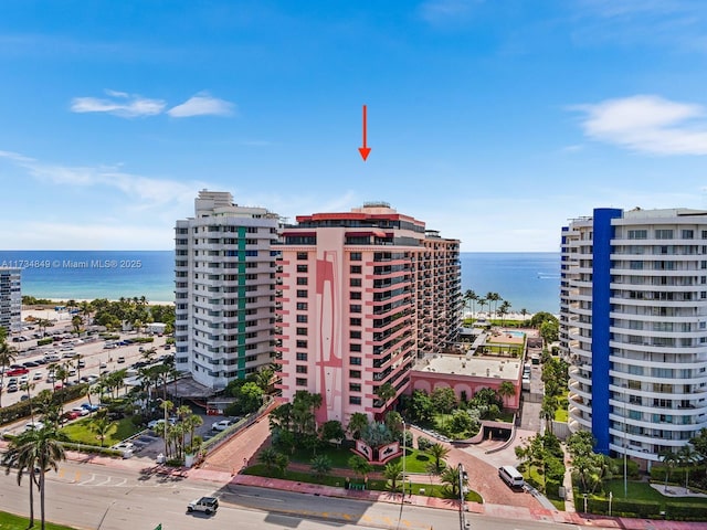 view of building exterior featuring a water view