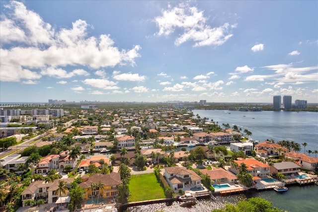 aerial view featuring a water view