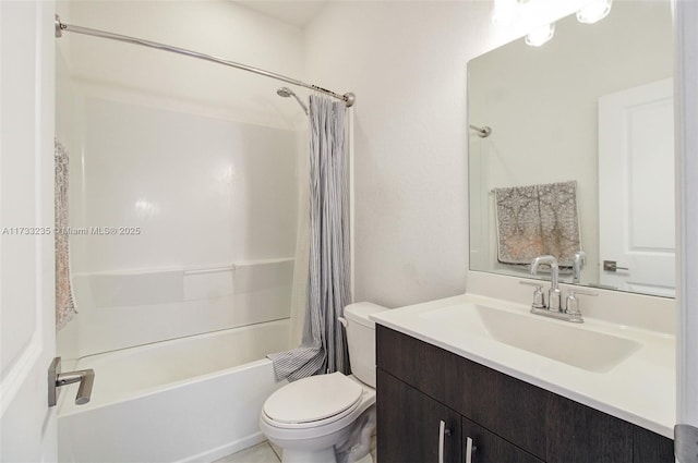 full bathroom featuring vanity, shower / bath combo with shower curtain, and toilet