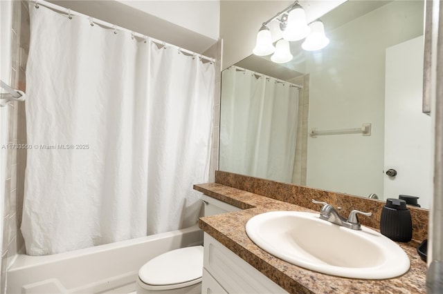 full bathroom with vanity, toilet, and shower / bath combo with shower curtain