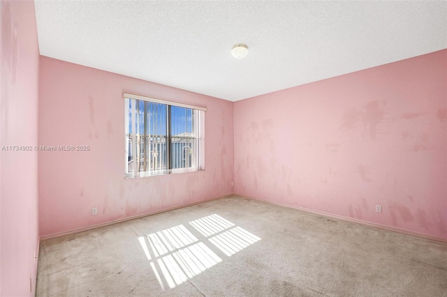 spare room featuring light carpet and a textured ceiling