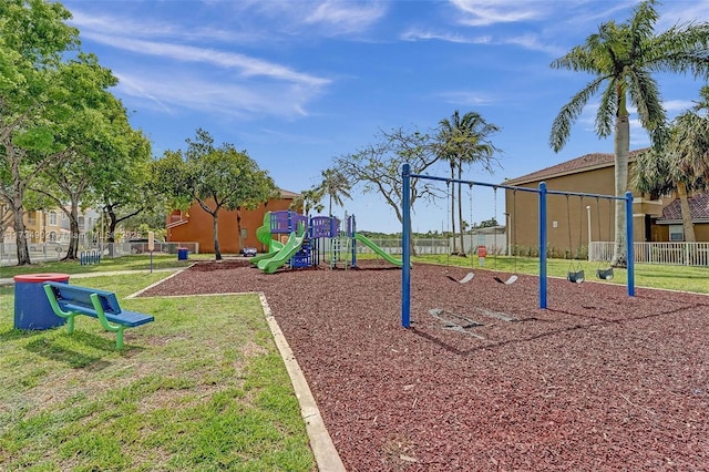 view of play area featuring a yard