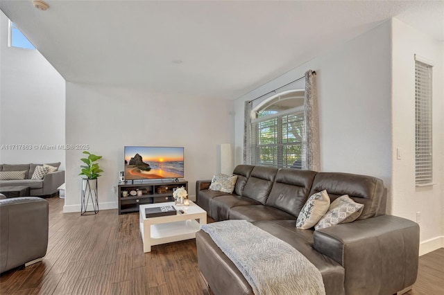 living room featuring dark hardwood / wood-style flooring