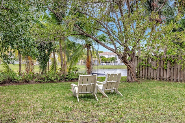 view of yard with a water view