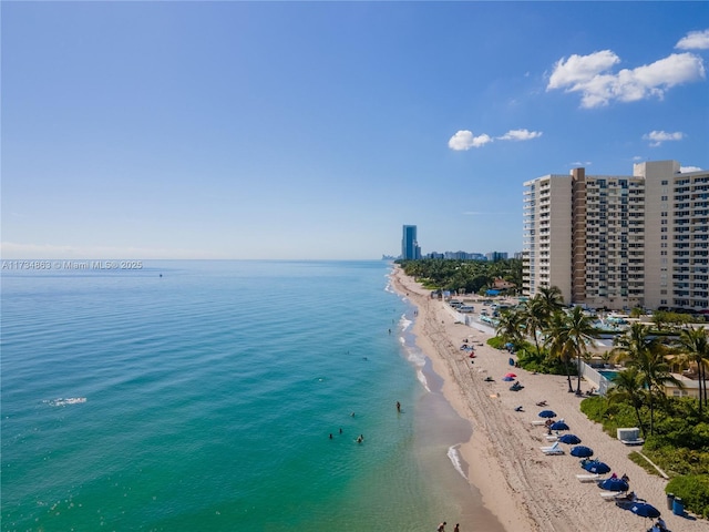 property view of water featuring a beach view