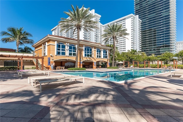 view of pool featuring a patio area