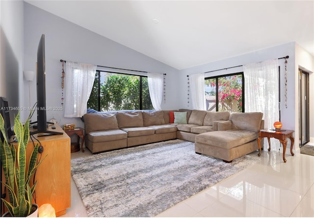 living room with vaulted ceiling