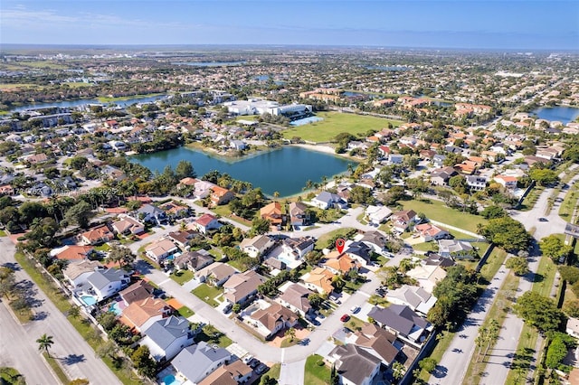 aerial view featuring a water view