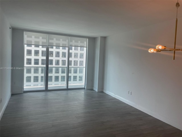 empty room featuring expansive windows and dark hardwood / wood-style flooring