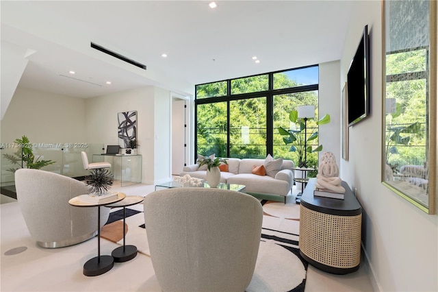 living room featuring expansive windows