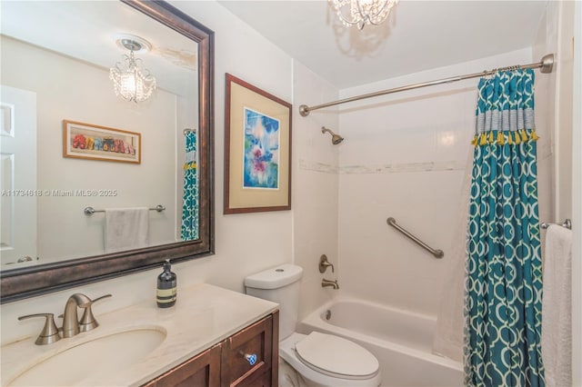 full bathroom with vanity, toilet, and shower / tub combo