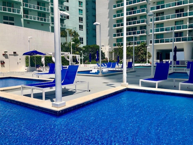 view of swimming pool featuring a patio