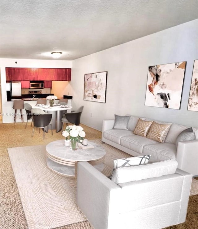 living room with a textured ceiling